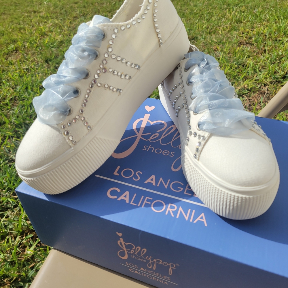 Jellypop White Sneakers with Blue Accents